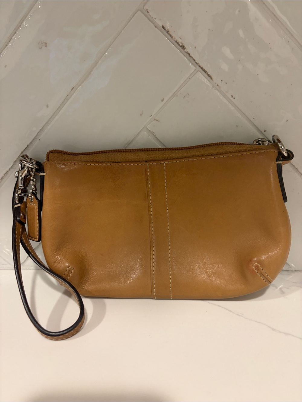 Coach Tan Leather Wristlet Clutch
